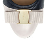 Vara quilted navy leather off white jasmine patent pumps