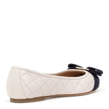 Varina quilted off white jasmine leather navy patent ballerinas
