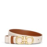 Reversable and adjustable tan cream leather belt