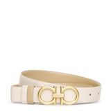 Reversable and adjustable beige cream leather belt