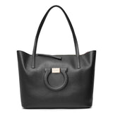 City black leather tote bag