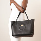 City black leather tote bag