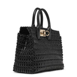 The Studio black leather and rafia tote bag