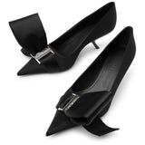 Erica 55 black satin bow pumps
