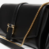 Front flap black crossbody bag