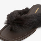 Loly black fur thong flat sandals