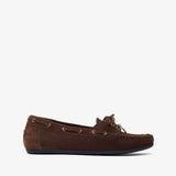 Brown suede loafer on a white background