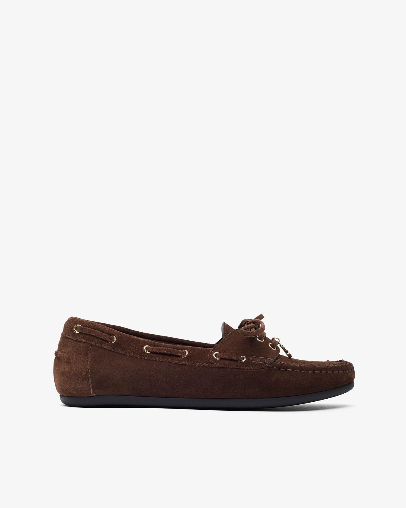 Brown suede loafer on a white background