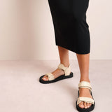 Hook and Loop cream leather sandals