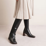 Patch black leather high boots