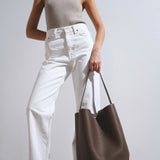Large N/S dark olive leather tote bag