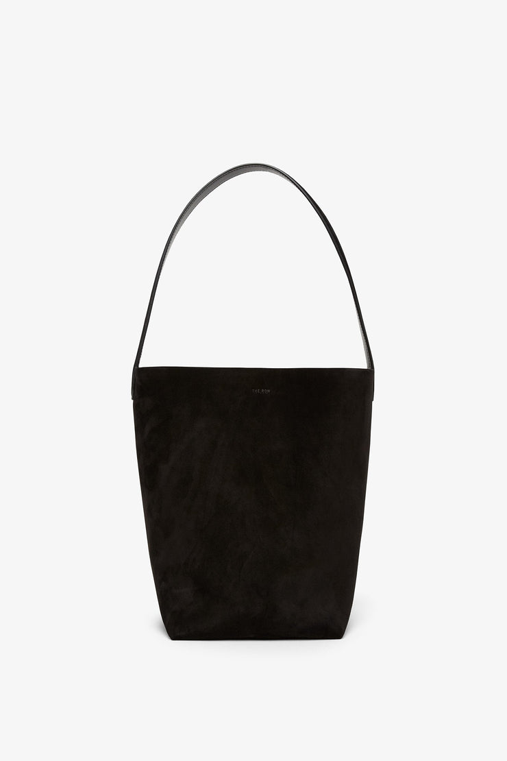 Medium N/S black suede tote bag