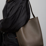 Medium N/S taupe leather tote bag