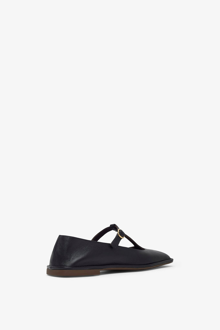 Square T-strap soft black ballerina flats