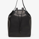 Black leather backpack on a white background