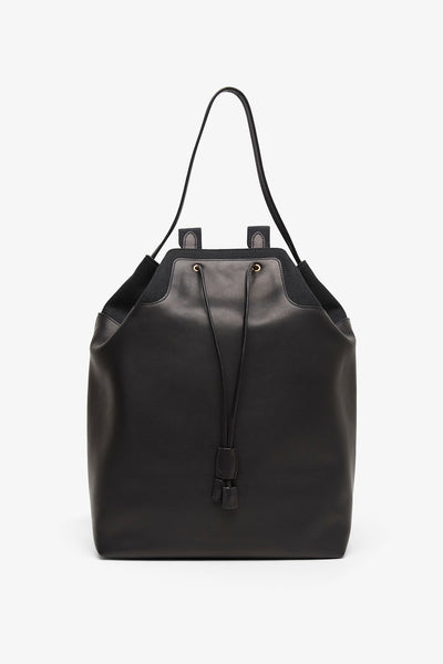 Spring black leather backpack