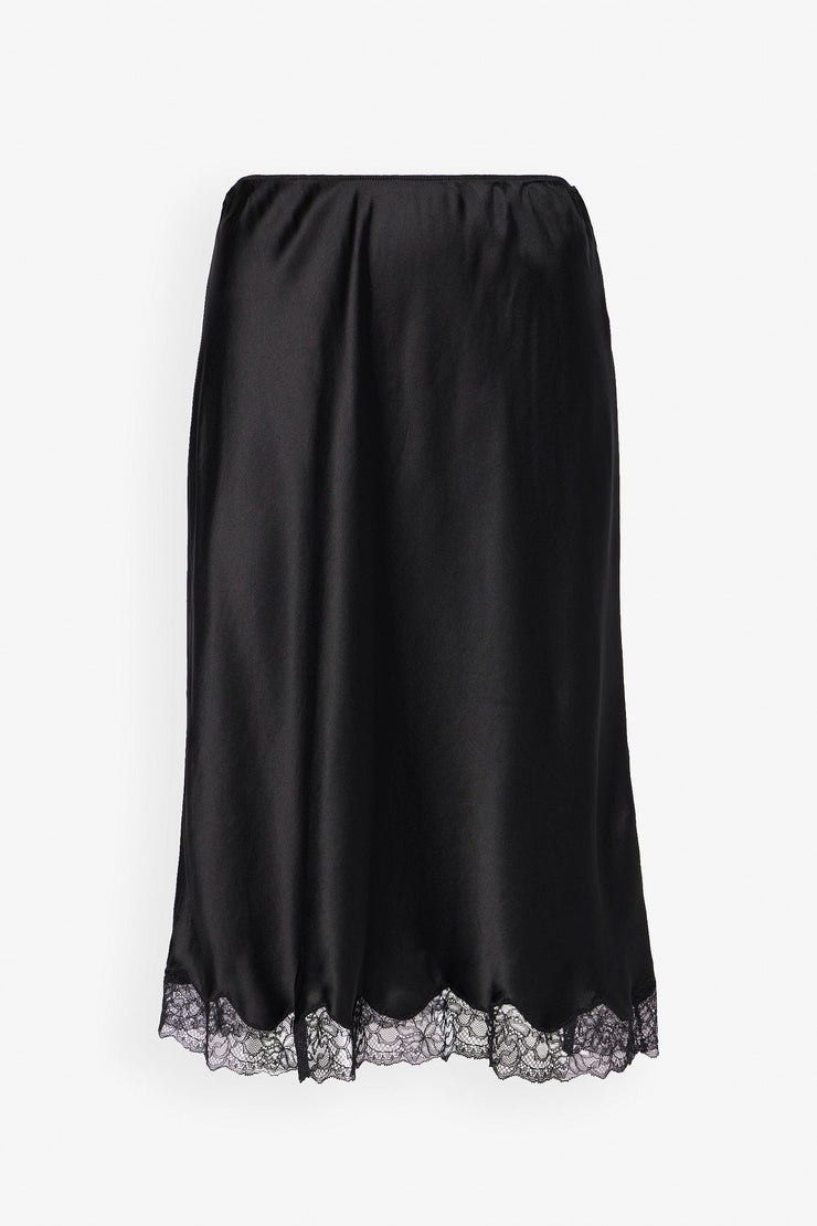 Irene black silk slip skirt
