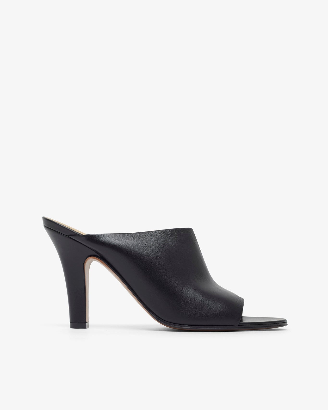 Black high-heeled shoe on a white background