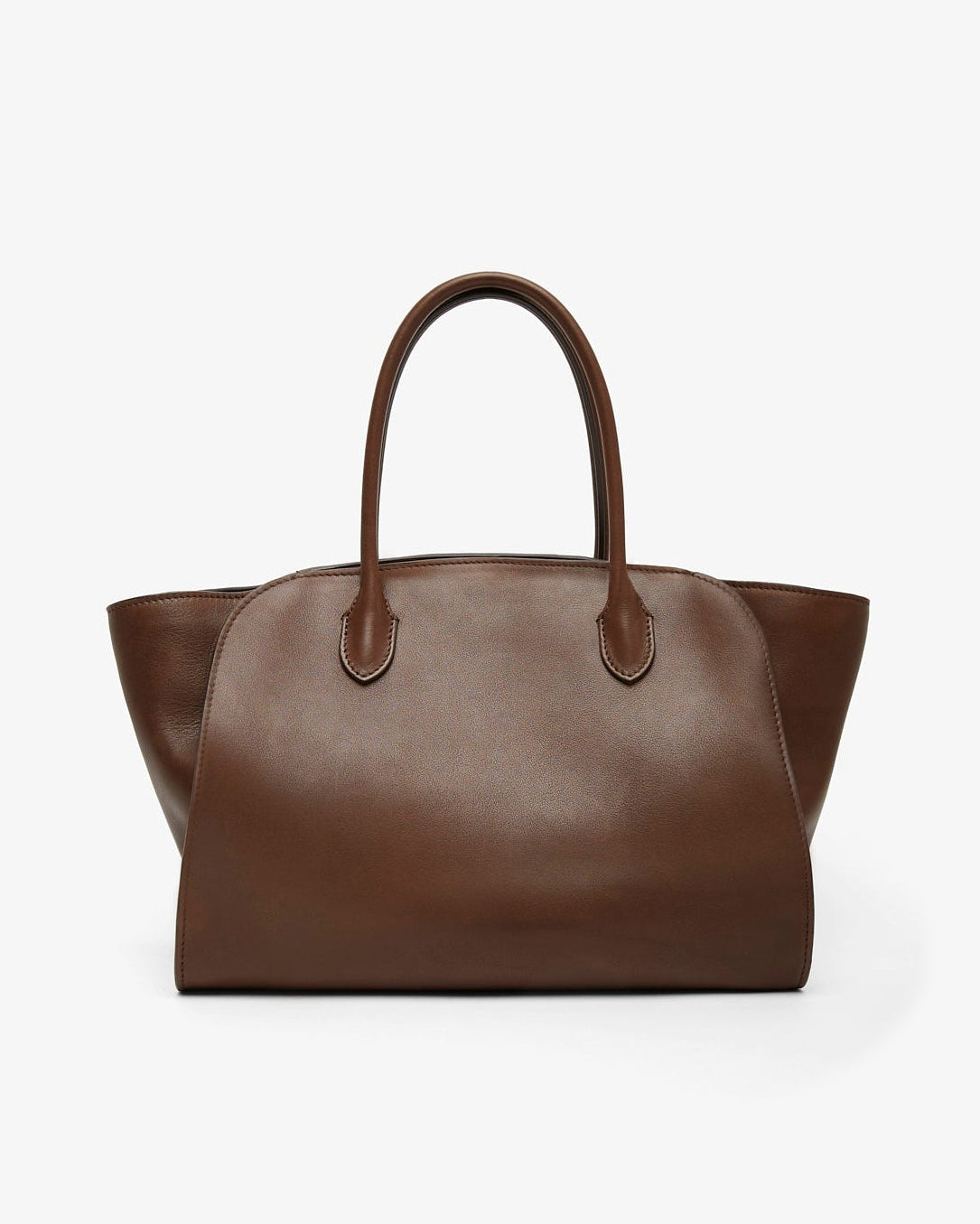 Brown leather handbag on a white background