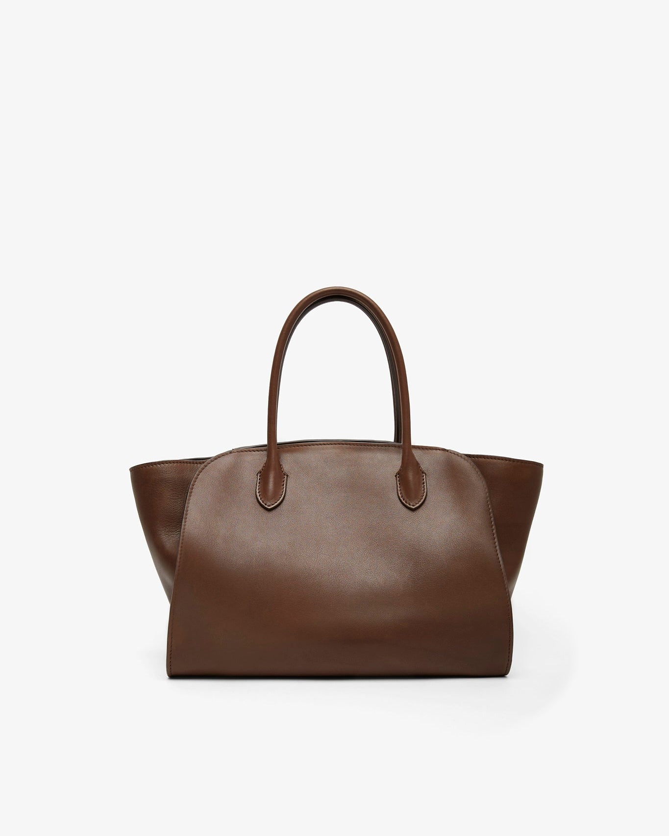 Brown leather handbag on a white background