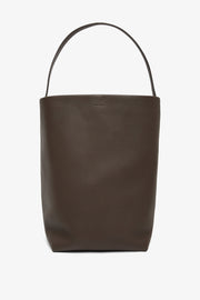 Large N/S deep brown leather tote bag