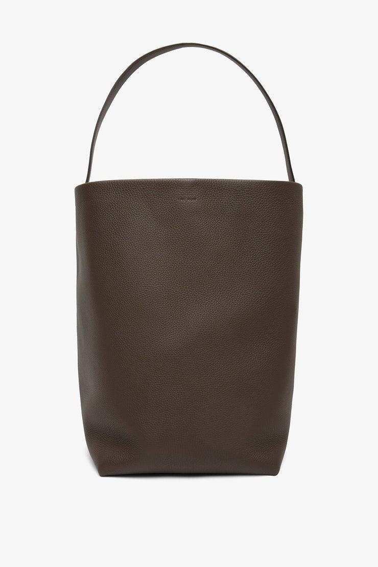 Large N/S deep brown leather tote bag