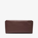 Brown leather clutch bag on a white background