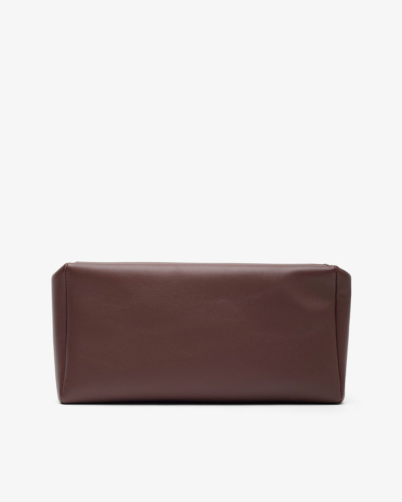 Brown leather clutch bag on a white background