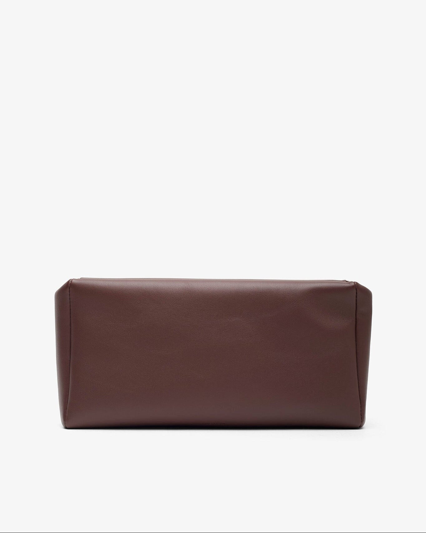 Brown leather clutch bag on a white background
