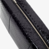 Squared compact black leather clutch