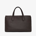 Dark brown leather handbag on a white background
