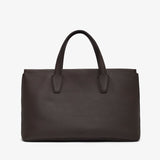 Dark brown leather handbag on a white background