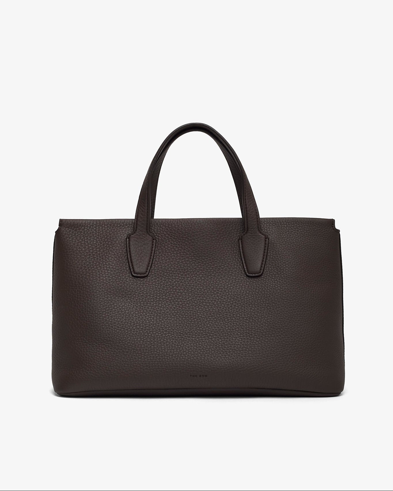 Dark brown leather handbag on a white background