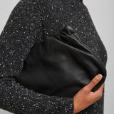 Large Bourse black leather clutch