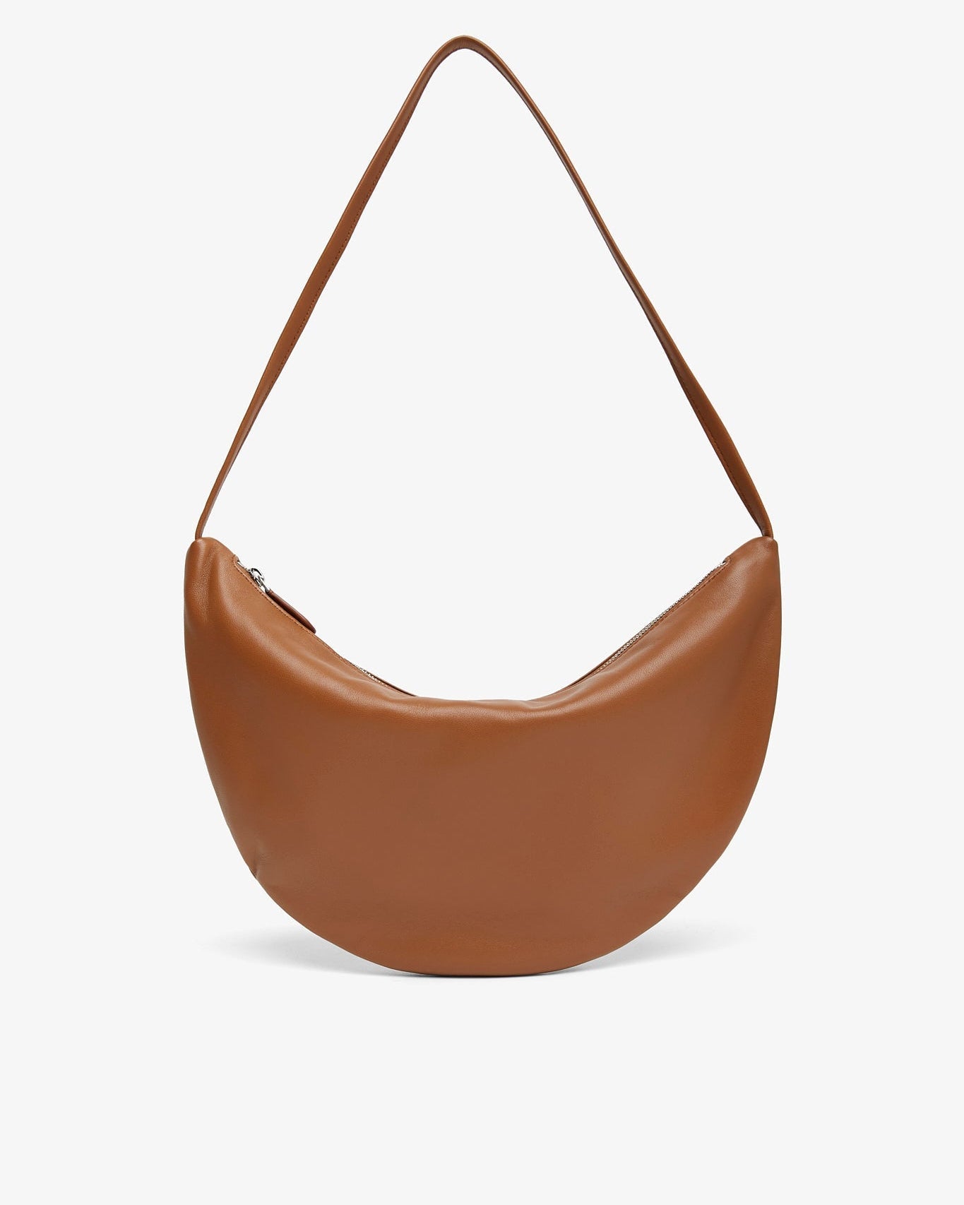 Brown leather handbag on a white background
