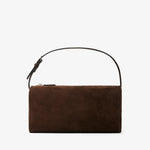 Brown handbag with a strap on a white background