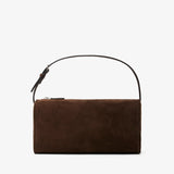 Brown handbag with a strap on a white background