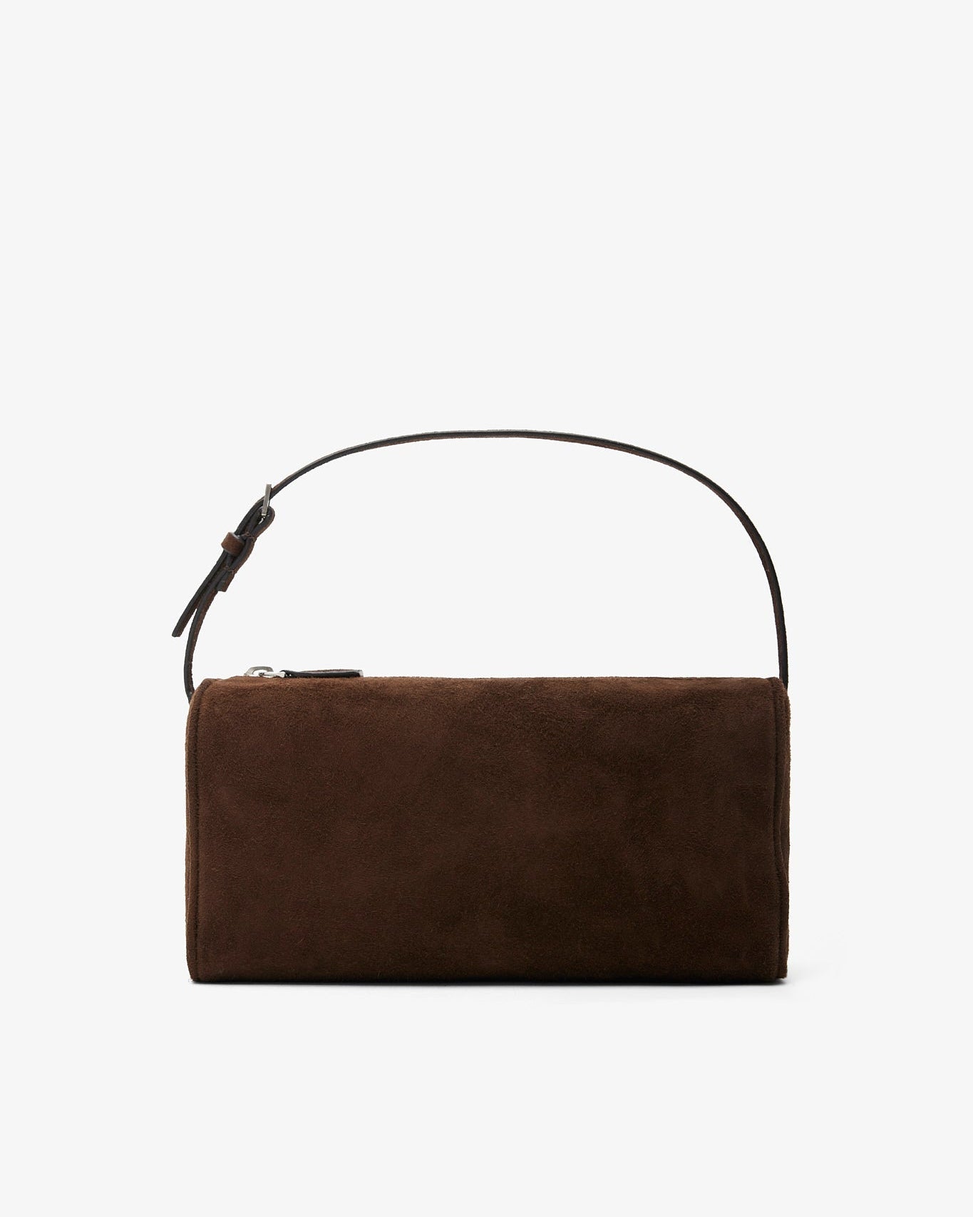 Brown handbag with a strap on a white background