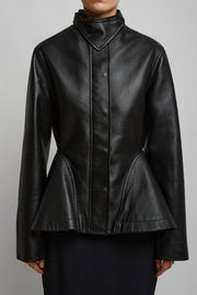 Peplum black leather jacket