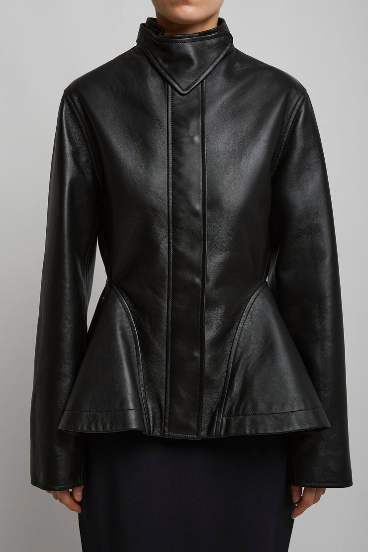 Peplum black leather jacket