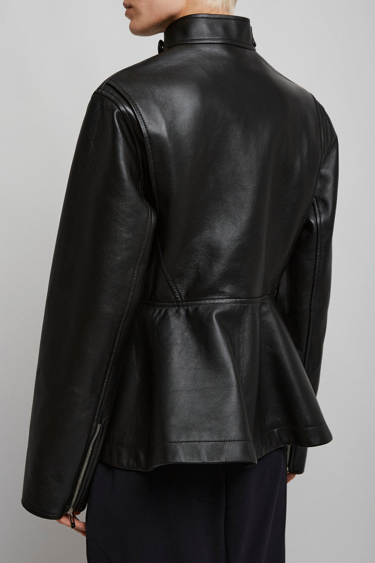 Peplum black leather jacket