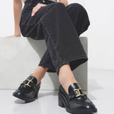 Marcie black leather heeled loafers