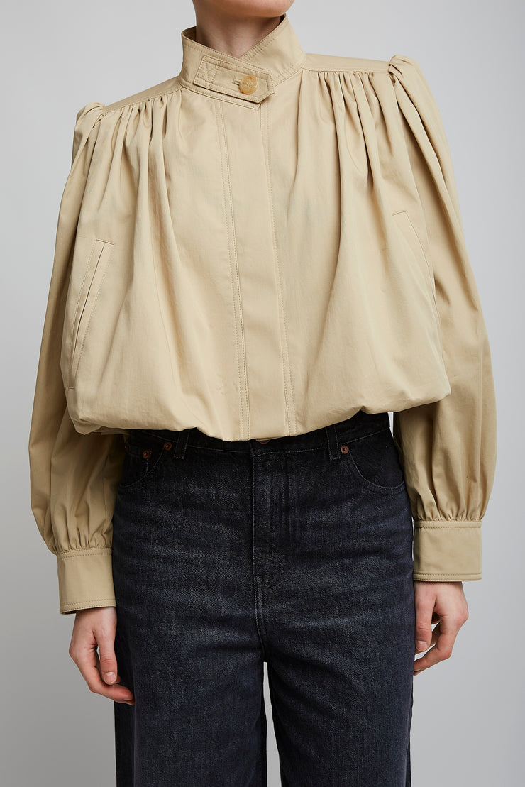 Gathered boule cotton gabardine jacket
