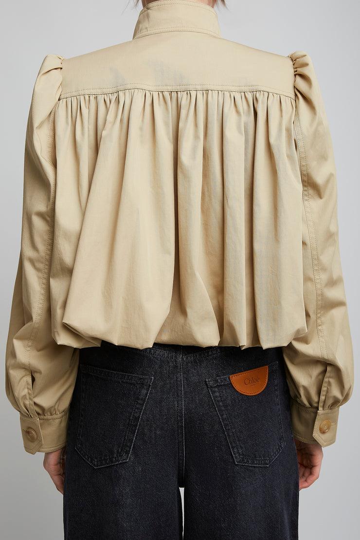 Gathered boule cotton gabardine jacket