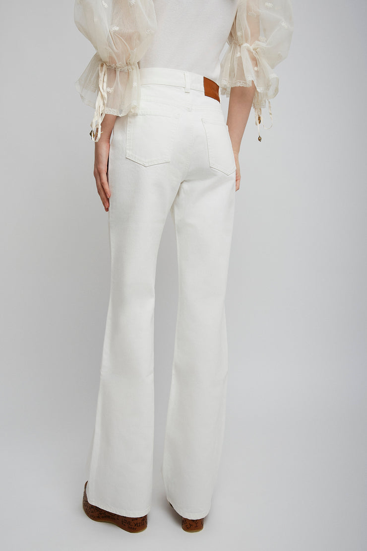 High-rise white denim flare jeans