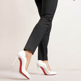 Hot Chick 100 patent white pumps