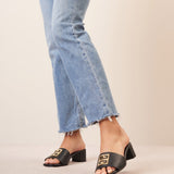 4G black leather mule sandals