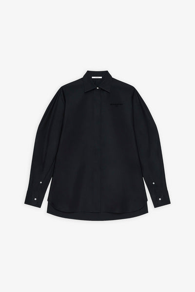 Cocoon black shirt with turned sleeves