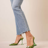 Begum crystal embellished green pvc pumps
