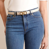 Bone 25 leather gold buckle reversible belt